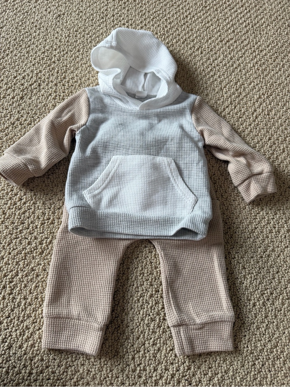 Amazon Kids Waffle Knit Hoodie and Jogger Set in White and Tan